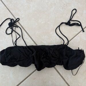 Black Ruched Tie-Shoulder Bikini Top